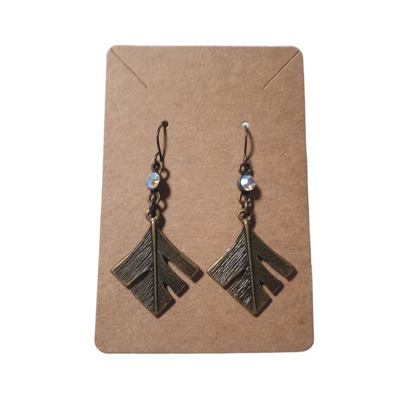 Handmade By Donovan Earrings Boho Rhinestone Metal Feather Dangle Beach Core - Picture 2 of 3